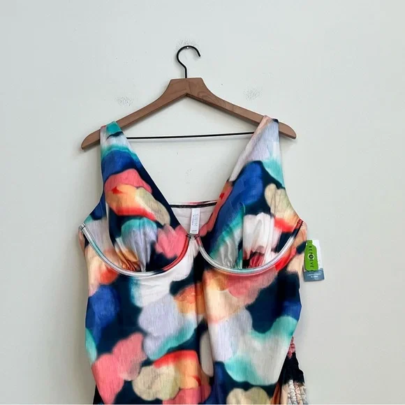 New LANE BRYANT CACIQUE SWIM Lightly Lined Plunge UNDERWIRE TANKINI TOP 44DDD - Picture 6 of 14